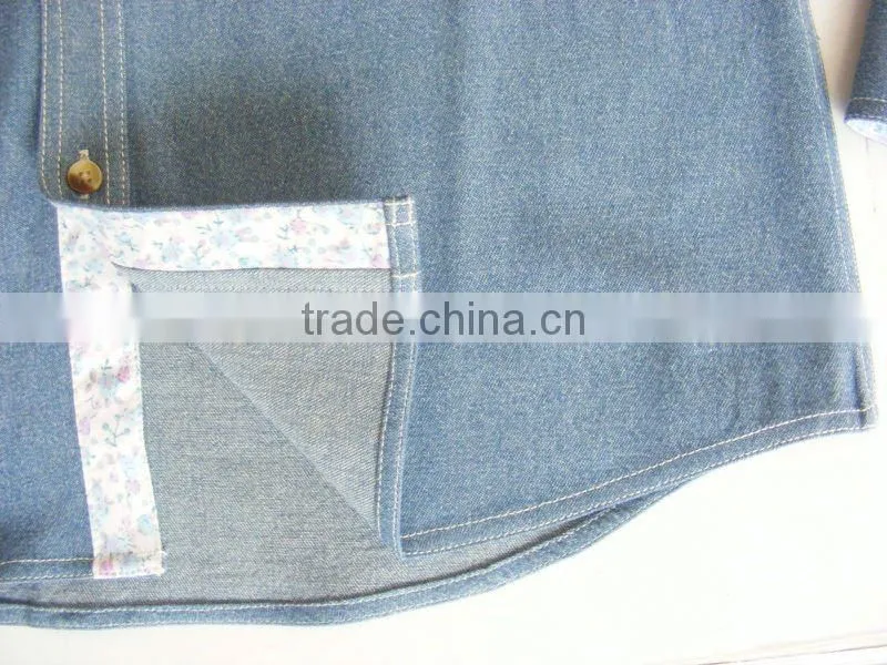 short sleeve contrast color floral denim shirts