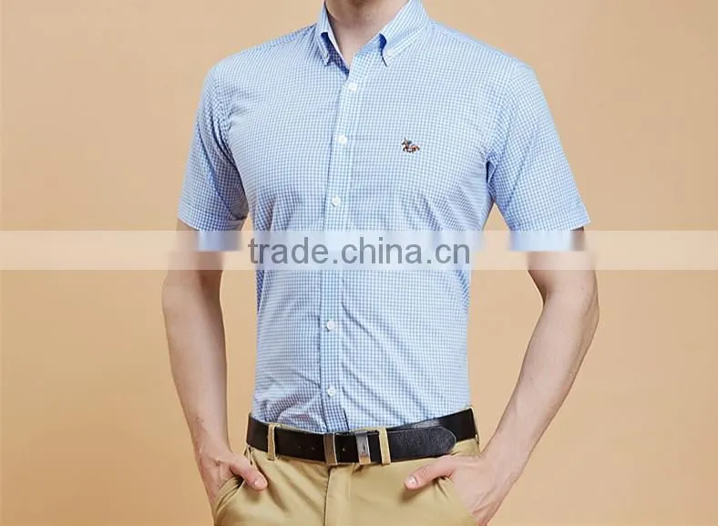 Short sleeve shirt cotton summer youth contracted texture plaid shirt English cultivate one's morality with big yards