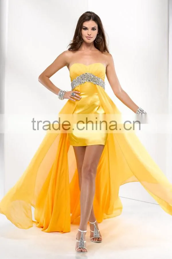 hot selling yellow prom dress quinceanera dresses with detachable skirt