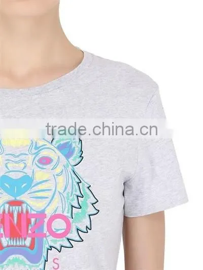 Custom Women Casual Short Sleeve Printed Cotton T Shirts,Oem Clothes Grey O Neck Printed T-Shirts For Women