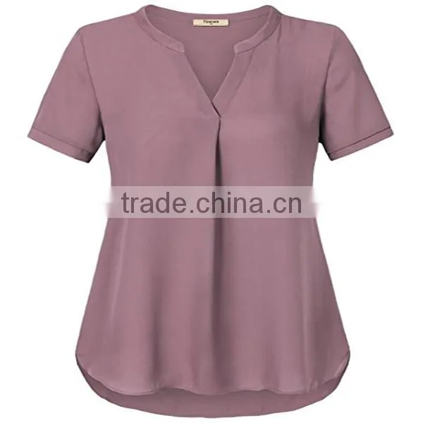 Wholesale apparel comfortable plain dyed lady sheer blouse