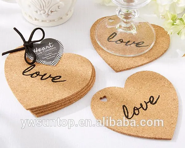 cheap "Heart shape" Cork drink Coasters Sets wedding table decoration