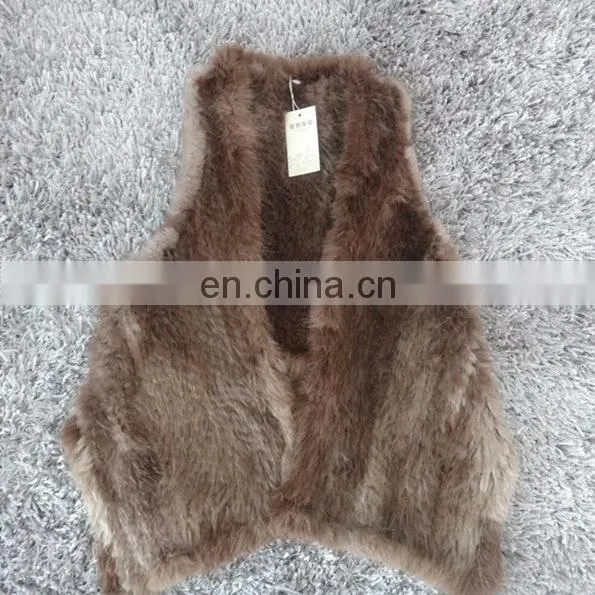 Fashion classic women knitted sleeveless asymmetrical beaver fur vest