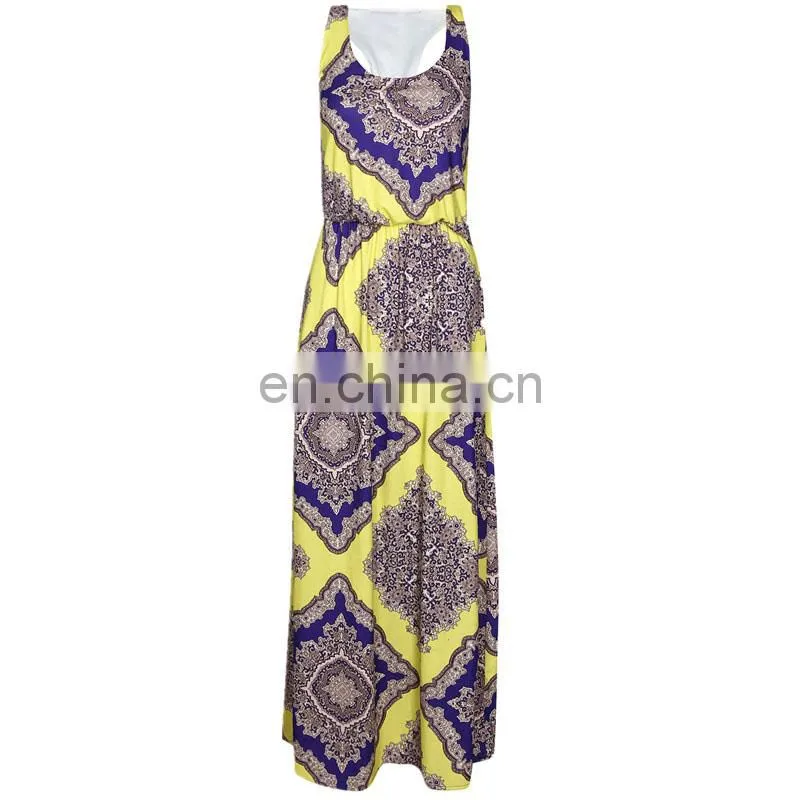 Fashion sleeveless printed viscose Sexy Ladies One Piece Dress Pattern