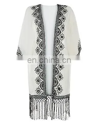 MONOCHROME EMBROIDERED KIMONO Latest beach kimono soft polyester fabric embroidered kimono