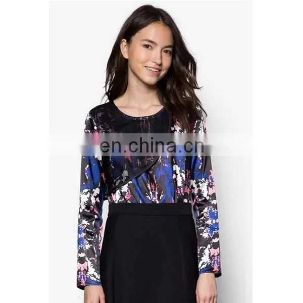 Layered Digital Print Ladies Top Fashion Design Long Sleeve Women Shirts and Tops