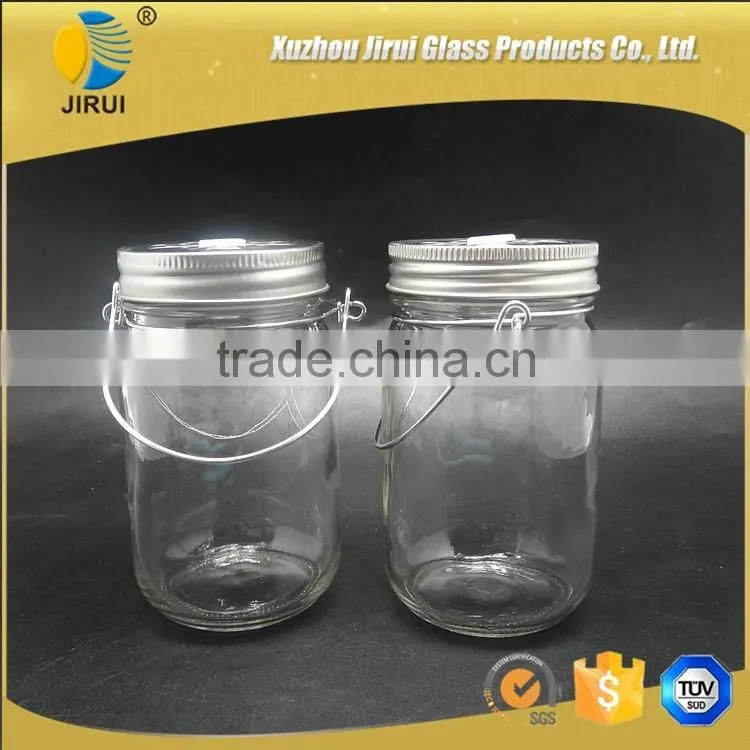 430ml Round Shape Clear Glass Mason Jar with Iron Wire
