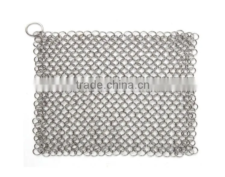 2016 New Cast Iron Cookware, Cast Iron Cleaner Skillet Chainmail Scrubber Premium 316 Stainless Steel 7in Round