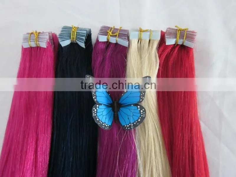 Super 100% remy human tape hair extensions blue tape easy to removel