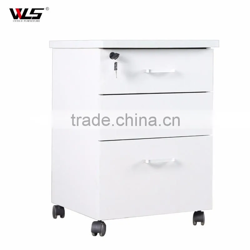 Wooden top steel frame 3 drawer pedestal with wheels