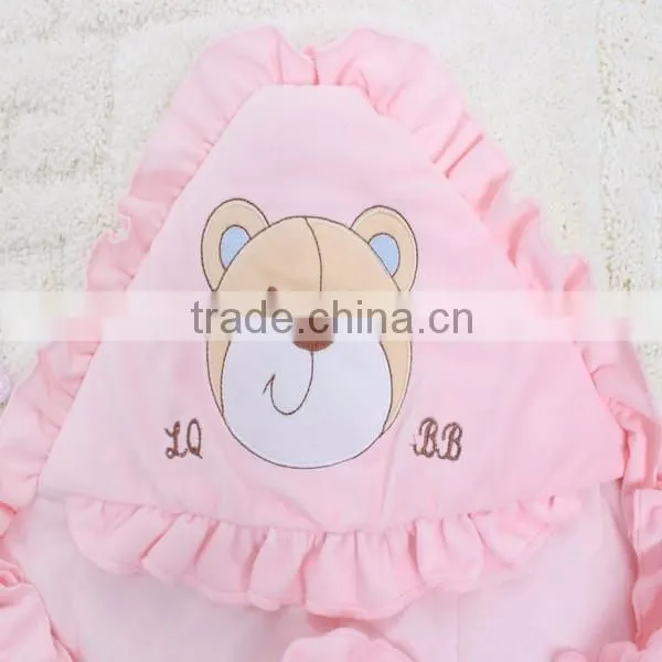 BB-LZ-007 thickening and larger hooded cotton lace baby swaddle wrap blanket