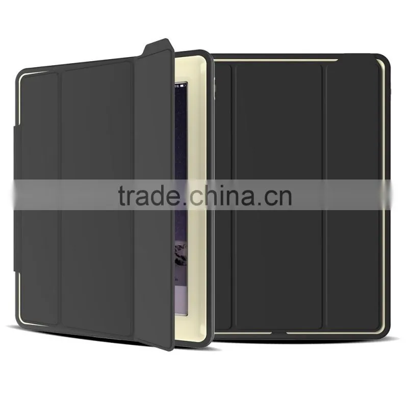 Luxury Wake Sleep Function Folding Stand PU Leather PC Back Cover Shockproof Protective Case For iPad 2/3/4 TB-0278