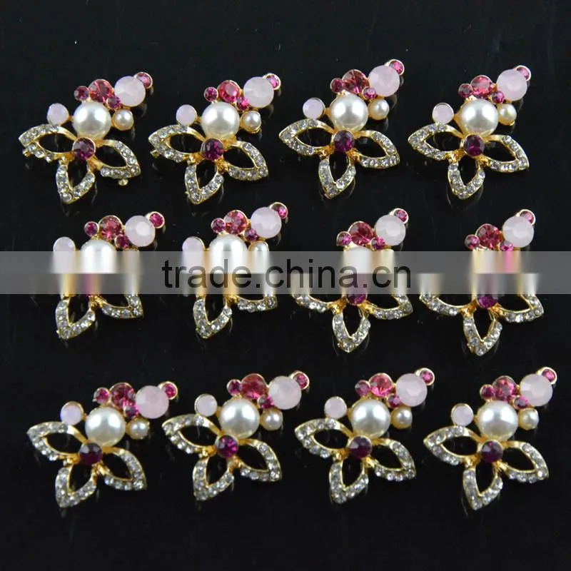 26MM Gold Plating Alloy Flower Pearl Crystal Rhinestone Button For Jewelry Garment Accessory
