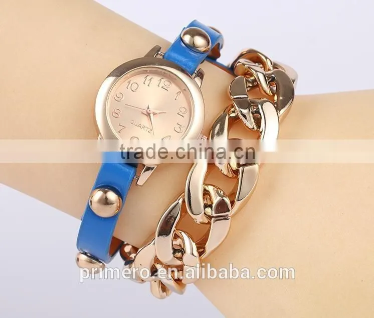 Women Steel Crude Chain Rivet Wrist Quartz Watch Bracelet