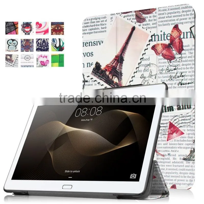 Premium pu leather Smart Stand Case for Huawei MediaPad M2 10.0 with different pattern design