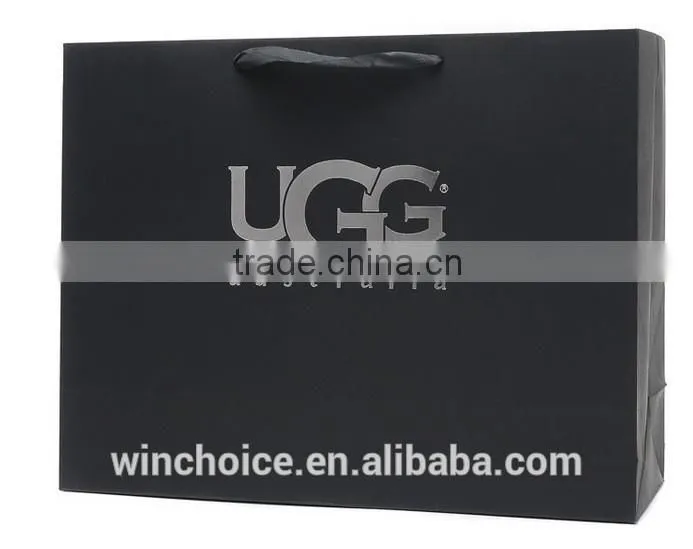black cardboard bag ,shopping promotion bag , hot silver craft printing, cotton handle