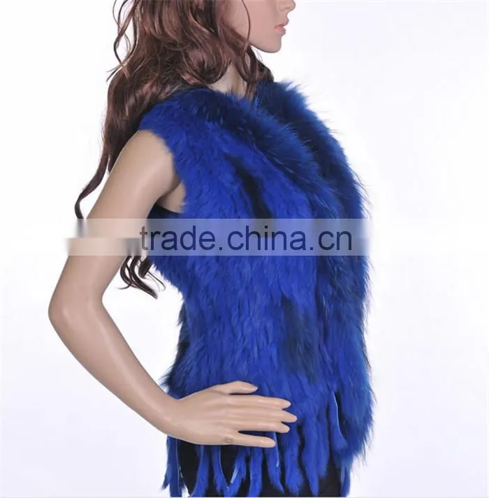 2016 high -end kintted rabbit fur vest with raccoon collar