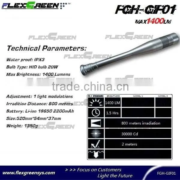 High quality xenon 20W HID rechargeable baton flashlight