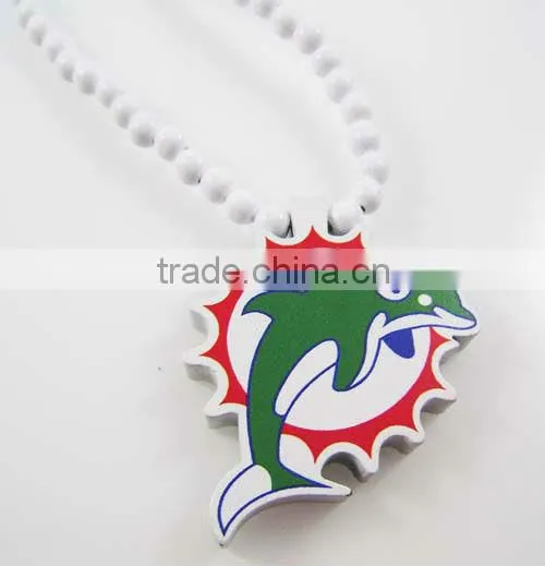Wooden Miami Dolphins Pendant Piece 36" Bead Chain Good Wood Style