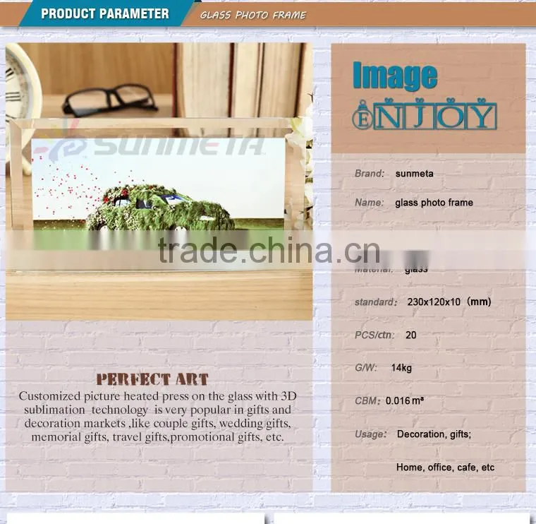 hot sale sunmeta sublimation glass photo frame with display stand BL-08