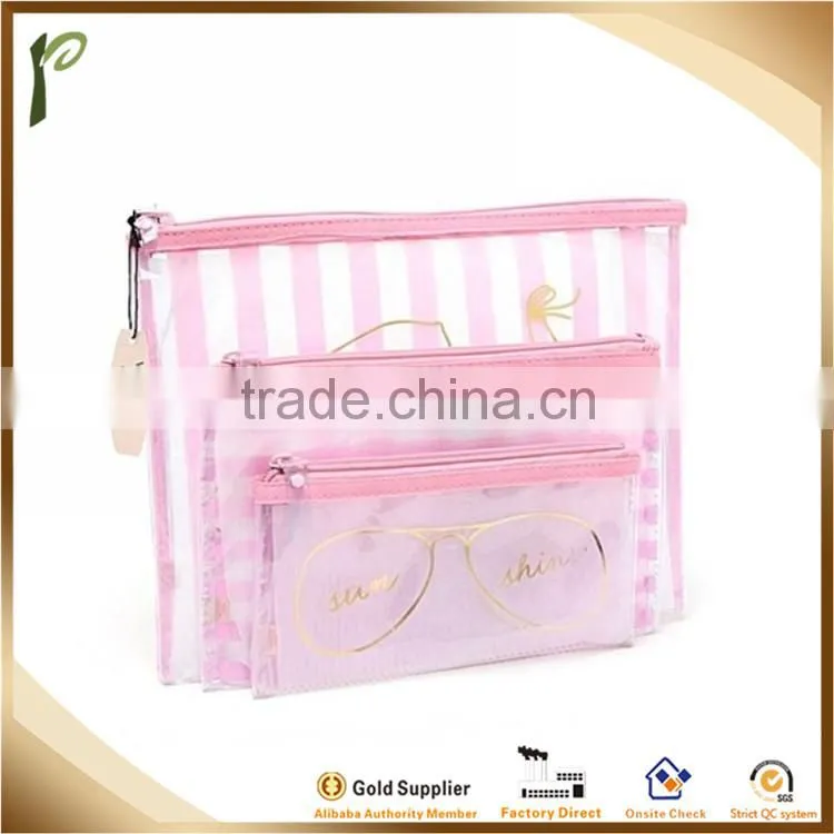 Popwide New Design Pink 3pcs in 1 set PVC Pretty Packaging Gift Bag