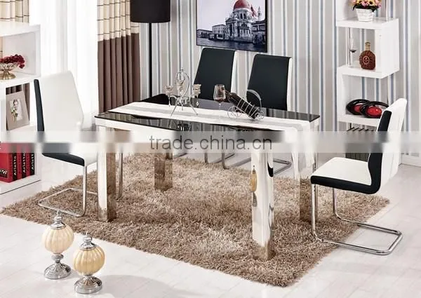 High-glass glass top stainless steel base 4 piece dinign set with chairs