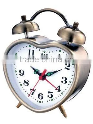 Metal mechanical heart shaped twin bell alarm clock