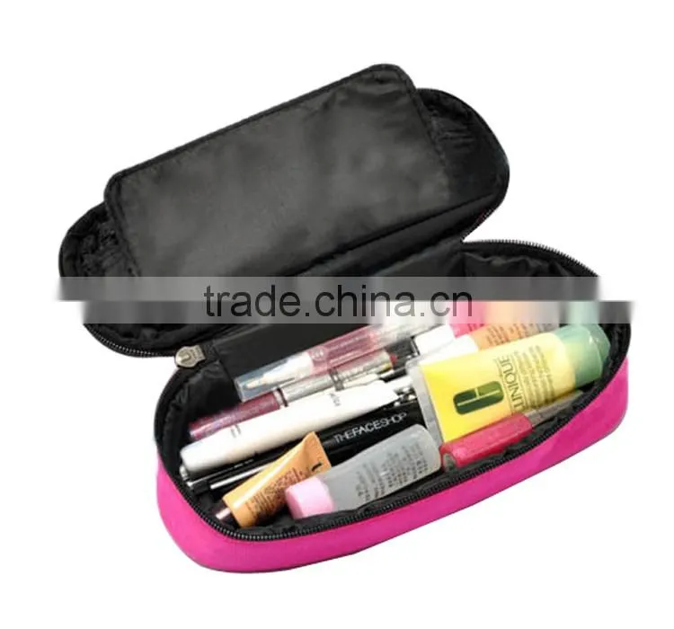 Big capacity multi-function makeup brush case pink zipper polyester case