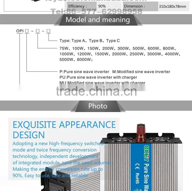 Reliable Factory DC to AC Pure Sine Wave Power Inverter OPIP-1500 W DC Input 12V with Off Grid Solar Power System
