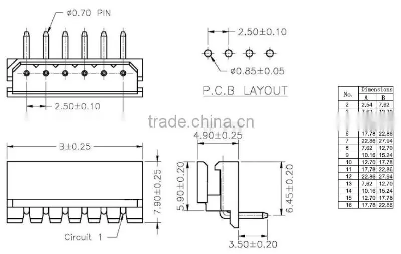 Pitch:2.54mm Wafer connector Single Row Right Angle Dip Type