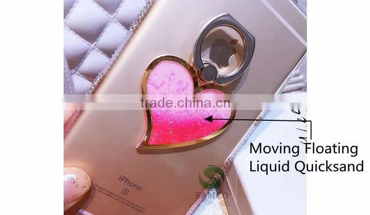 Samco Romantic Heart Liquid Quicksand Universal 360 Degree Rotating Cell Phone Stand Holder Ring