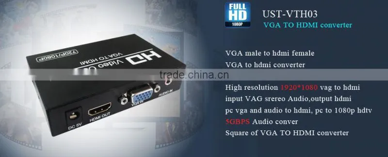 VAG to HD Converter box converts PC VAG and audio to HD ,allowing connection of PC to 1080p HDTV.With fans without noise