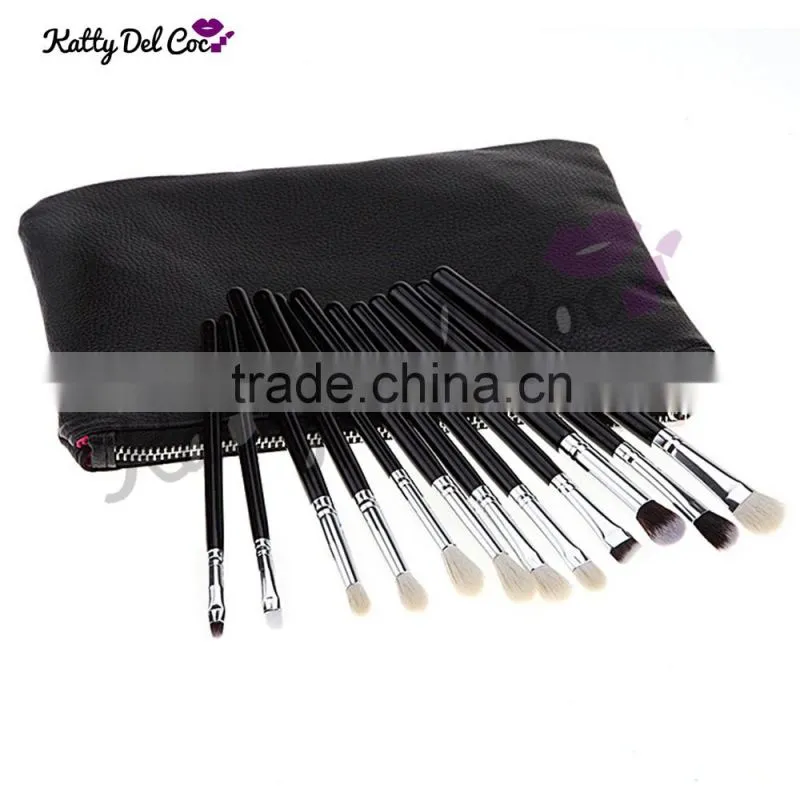 Fashion color Private label 12pcs professional makeup brush set,PU bag