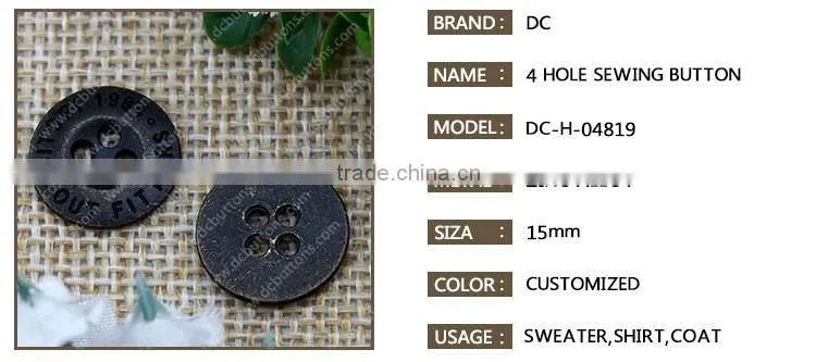 Zinc alloy metal 4 holes sewing button for baby clothing
