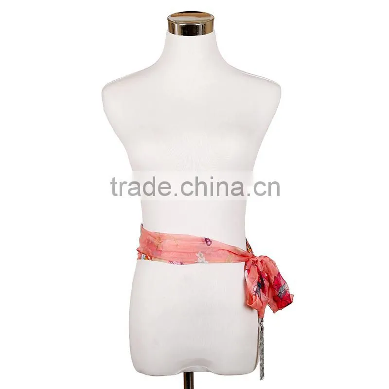 2015 New design functional butterfly print scarf, summer flower tassel scarf