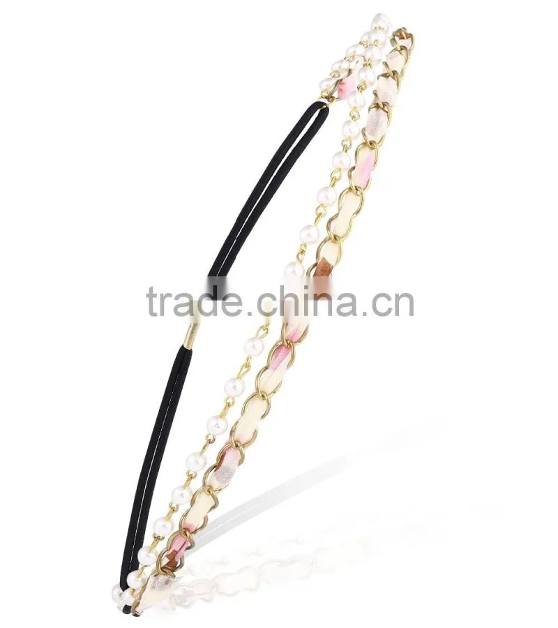 Womens Fashion Chain Jewelry Hollow Rose Flower Elastic Hair Band Headband