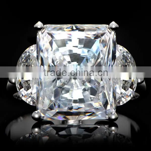 Fashion Alette's Emerald Cut white gold CZ Engagement Ring