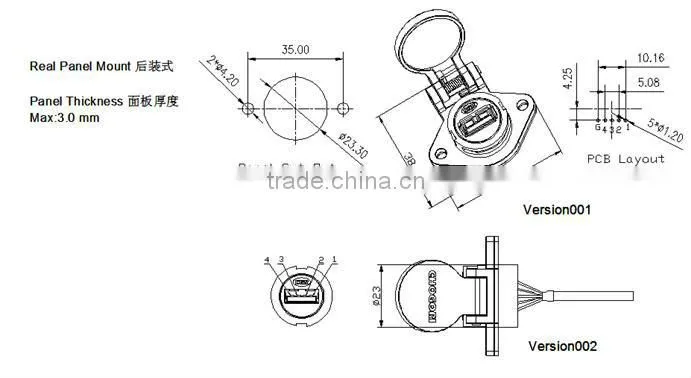 USB lock type waterproof panel mount