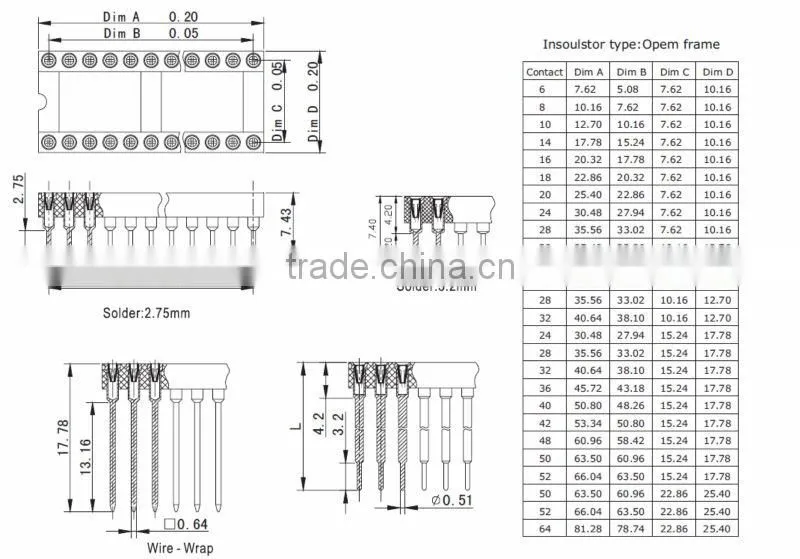 2.54mm ic socket connector male ic socket dip ic socket