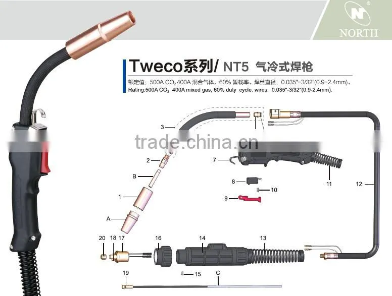 TWECO type super quality MIG/MAG welding gun of NT5