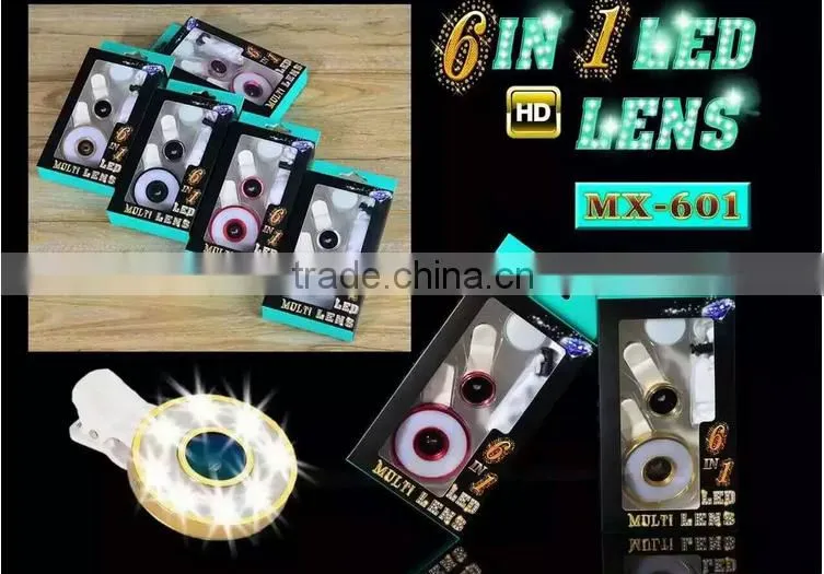 12 LED Camera Flash Fill Light 6 in 1 USB Selfie LED Spotlight for smartphone with fish eye lens wide angle lens microspur lens