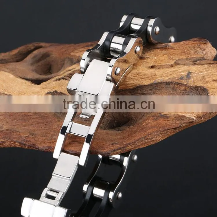 Fashion new design men's bracelet stainless steel top quality silver bike chain style finger chain ring bracelet