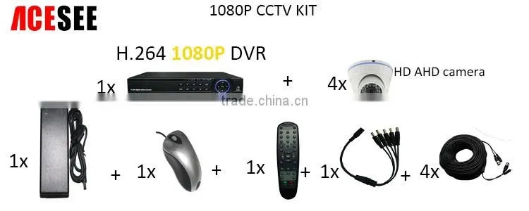 New high quality ACESEE indoor dome 1080p ahd camera cctv kit 4 channel