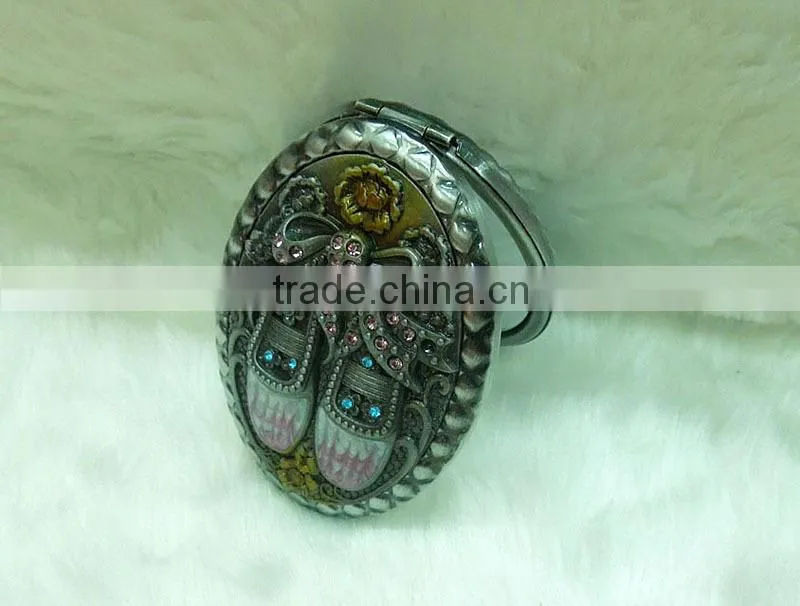 Antique cosmetic pocket mirror/bronze pocket mirror with diamond
