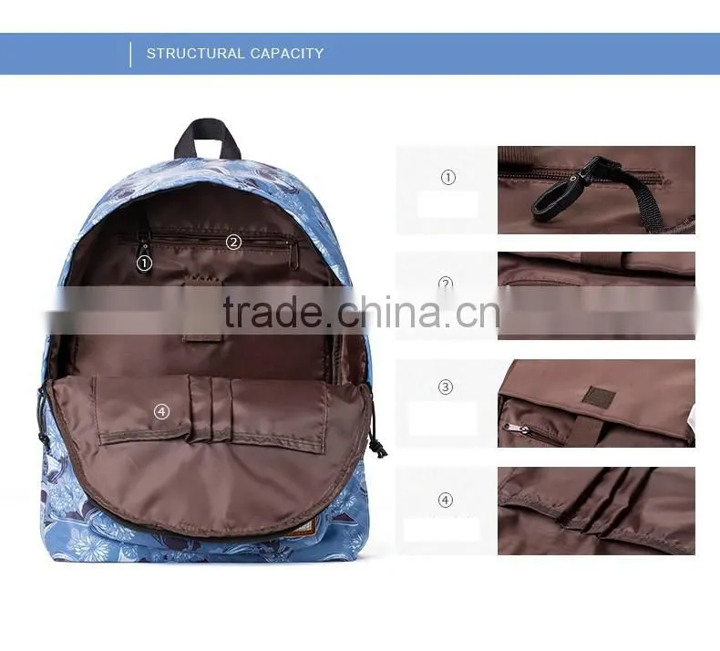 large capacity fashional floral nylon backpack teen-age school bag