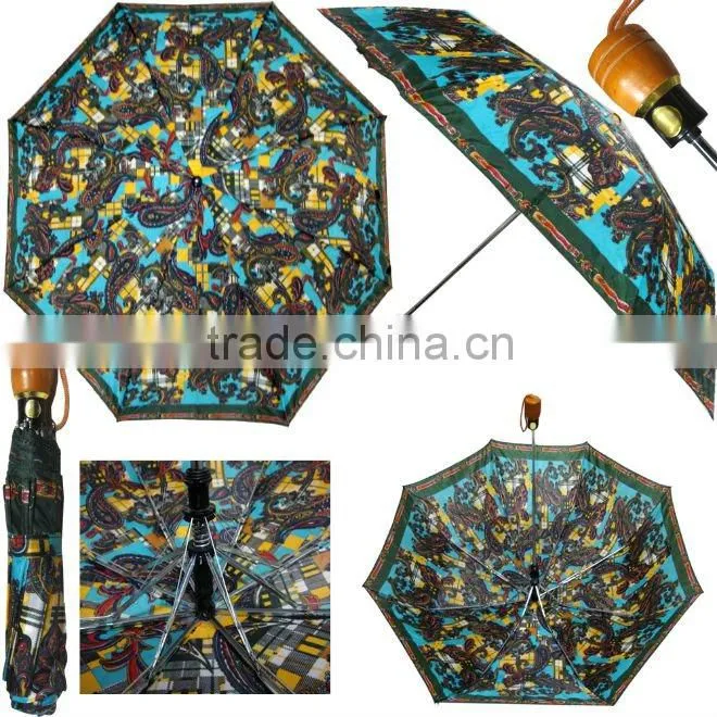 flexible handle aluminum camouflage 3 folding auto umbrella