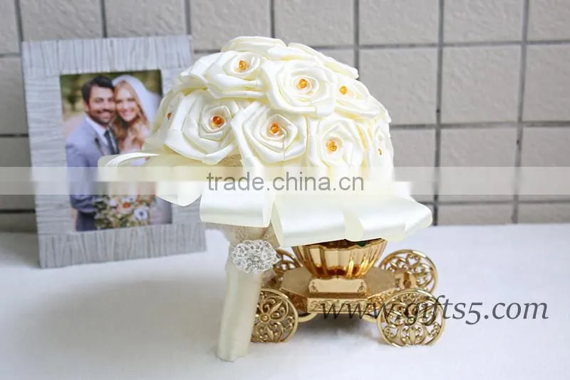 Elegant Handmade Flowers with Roses Wedding Bouquet Beads Rhinestone