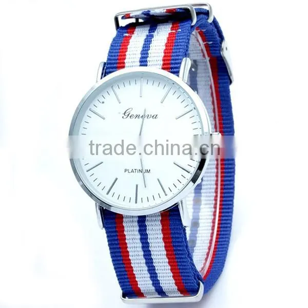 2016 New Arrivals Striped Canvas Geneva Watch Price