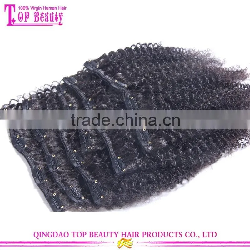 Wholesale price 10-30" afro kinky curly clip in hair extensions virgin mongolian clip in hair extensions for black women