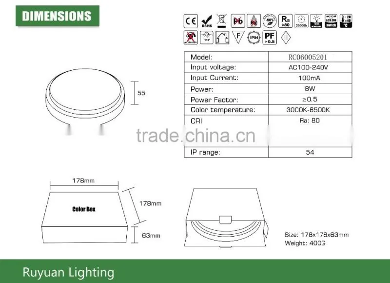 Round 8w 550lm bulkhead lamp